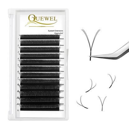 Picture of Y Lashes Extensions Premade Fans D Curl .07 MIX8-15mm Pre Fanned Volume Lash Extensions .05 .07 Single 8-15mm Mixed 8-15mm C/D Curl Y Shape Eyelash Extensions Supplies by QUEWEL(0.07 D MIX8-15mm)