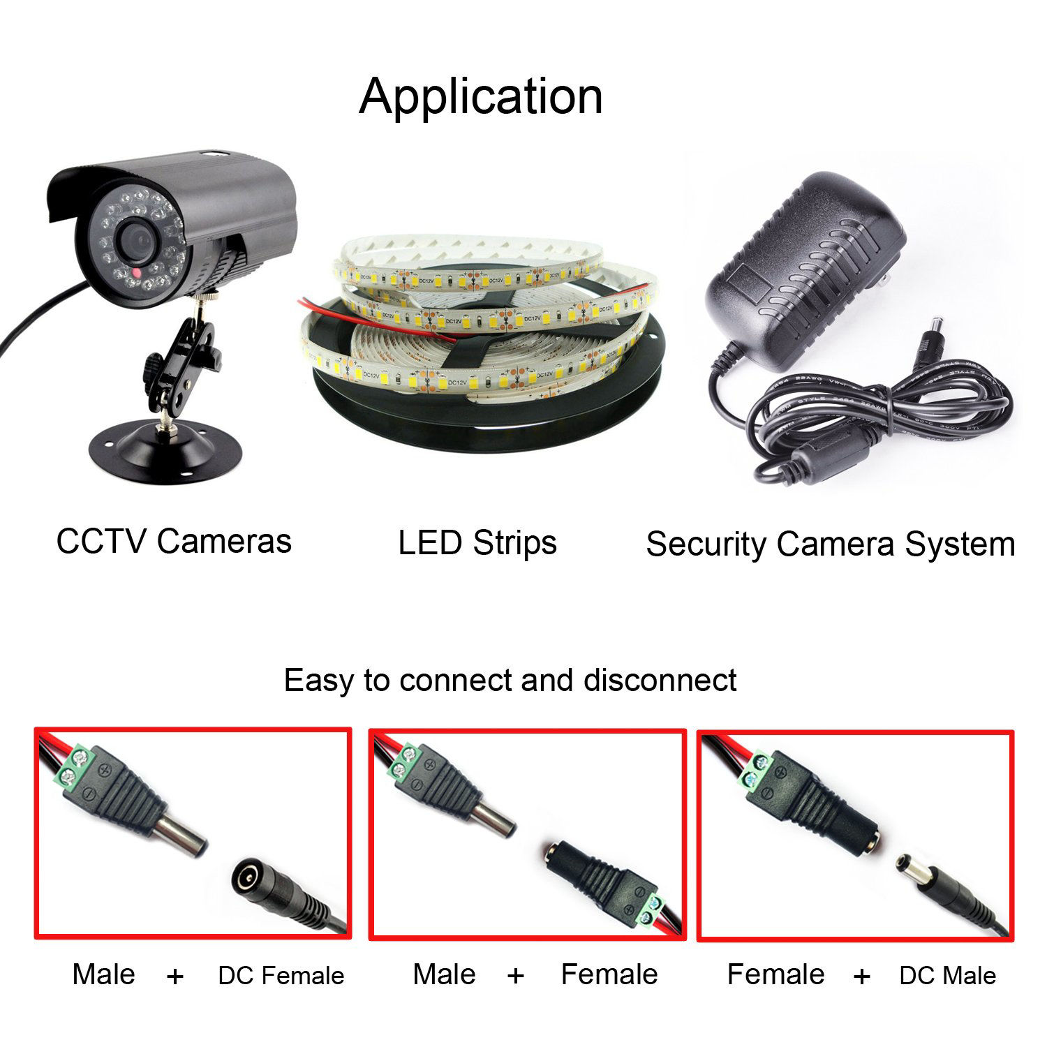 10 Pairs DC Power Jack Connectors 2.1x5.5mm – Male & Female Plug For CCTV, Wiring 3 thumbnail image