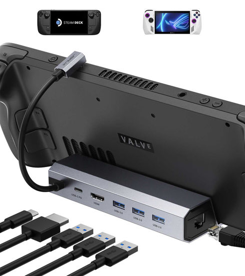Picture of JSAUX Docking Station Compatible with Steam Deck, 6-in-1 Steam Deck Dock with HDMI 2.0 4K@60Hz, Gigabit Ethernet, 3 USB-A 3.0 and 100W USB-C Charging Port Compatible with ROG Ally/Steam Deck-HB0603
