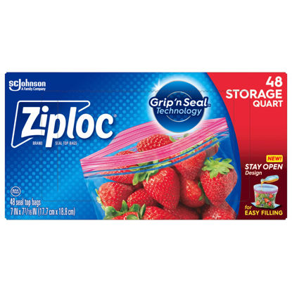 Picture of Ziploc Quart Food Storage Bags, Grip 'n Seal Technology for Easier Grip, Open, and Close, 48 Count