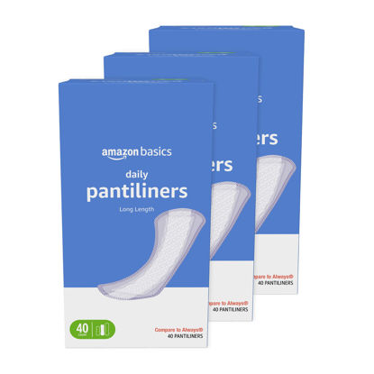 Picture of Amazon Basics Daily Pantiliner, Long Length, Unscented, 120 Count (3 Packs of 40) (Previously Solimo)
