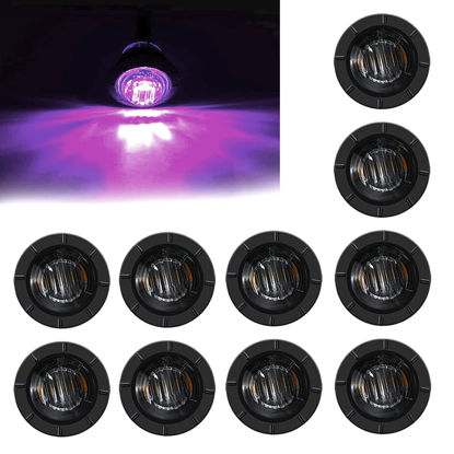 Picture of FXC 10x 3/4" Round LED Clearence Light Front Rear Side Marker Indicators Light for Truck Car Bus Trailer Van Caravan Boat, Taillight Brake Stop Lamp (12V,Purple)