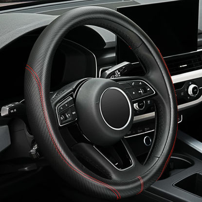 Picture of YOGURTCK Soft Microfiber Leather Anti-Slip Car Steering Wheel Cover, Universal Fit 15 Inch, Fit Vehicles, Sedans, SUVS, Vans, Trucks - Black