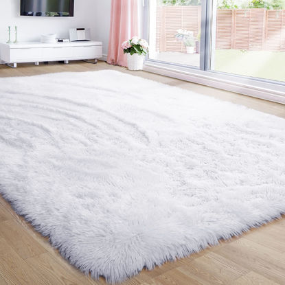 Picture of White Fluffy Living Room Rugs, Furry Area Rug 5x8 for Bedroom, Shag Rug for Kids Room, Living Room Decor, Fuzzy Carpet for Nursery, Plush Rug for Game Room, Soft Shaggy Rug for Play Room