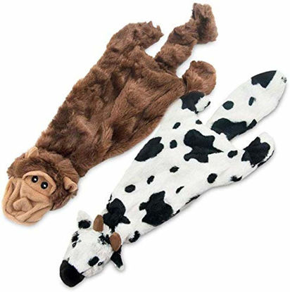 Picture of Best Pet Supplies 2-in-1 Stuffless Squeaky Dog Toys with Soft, Durable Fabric for Small, Medium, and Large Pets, No Stuffing for Indoor Play, Holds a Plastic Bottle - Cow, Monkey, Large