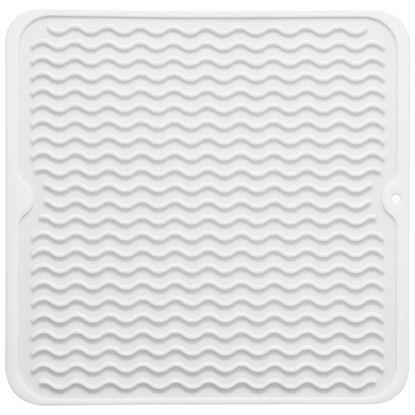 Picture of MicoYang Silicone Dish Drying Mat for Multiple Usage,Easy clean,Eco-friendly,Heat-resistant Silicone Mat for Kitchen Counter or Sink,Refrigerator or Drawer liner White M 12 inches x 12 inches