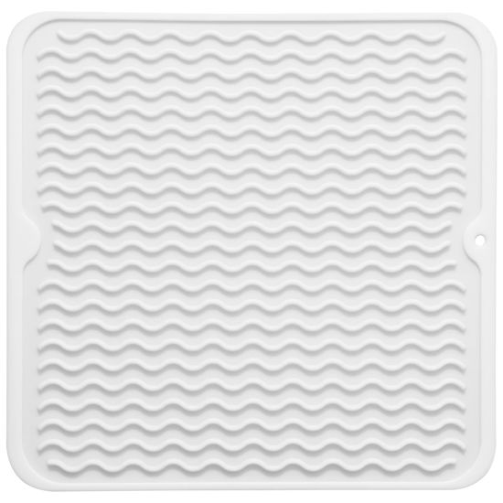 Picture of MicoYang Silicone Dish Drying Mat for Multiple Usage,Easy clean,Eco-friendly,Heat-resistant Silicone Mat for Kitchen Counter or Sink,Refrigerator or Drawer liner White M 12 inches x 12 inches