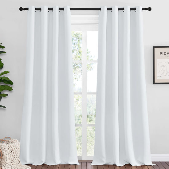 Picture of NICETOWN Room Darkening Curtain Panels, 2 Panels, 55 inches W x 108 inches, Greyish White, Home Fashion Ring Top Thermal Insulated Room Darkening Curtains for Bedroom/Nursery