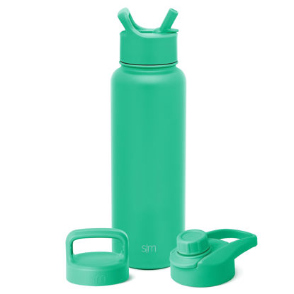 Picture of Simple Modern Water Bottle with Straw, Handle, and Chug Lid Vacuum Insulated Stainless Steel Metal Thermos Bottles | Large Leak Proof BPA-Free for Gym, Sports | Summit Collection | 40oz, Island Jade