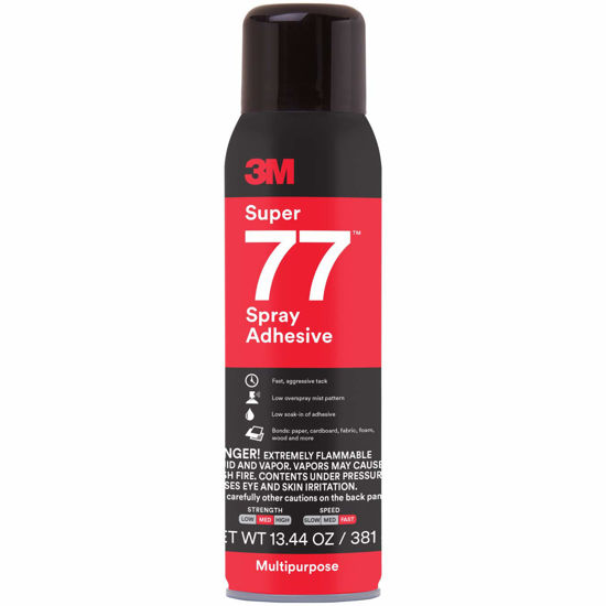 Picture of 3M Super 77 Multipurpose Permanent Spray Adhesive Glue, Paper, Cardboard, Fabric, Plastic, Metal, Wood, Net Wt 13.44 oz