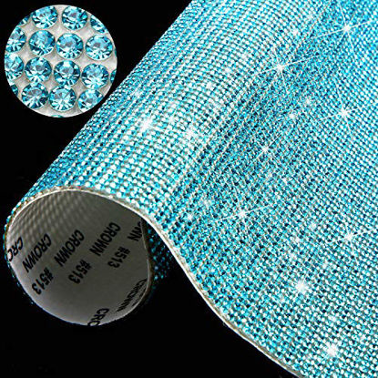 Picture of 12000 Pieces Bling Bling Rhinestone Sheet Rhinestones Sticker DIY Car Decoration Sticker Self Adhesive Glitter Rhinestones Crystal Gem Stickers for Car Decoration, 9.4 x 7.9 Inch (Lake Blue)