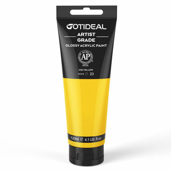 Picture of GOTIDEAL Acrylic Paint Mid Yellow Tubes(120ml, 4.1 oz) Non Toxic Non Fading,Rich Pigments for Painters, Adults & Kids, Ideal for Canvas Wood Clay Fabric Ceramic Craft Supplies (Mid Yellow)