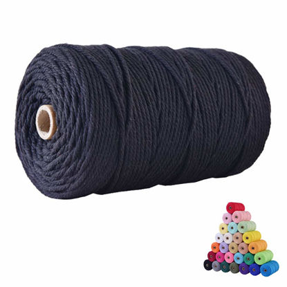 Picture of FLIPPED 100% Natural Cotton Macrame Cord,4mm x110 Yards Macrame Cords Colored Cotton Macrame Rope Craft Cord for DIY Crafts Knitting Plant Hangers Christmas Wedding Decor (Black, 4mm110yards)