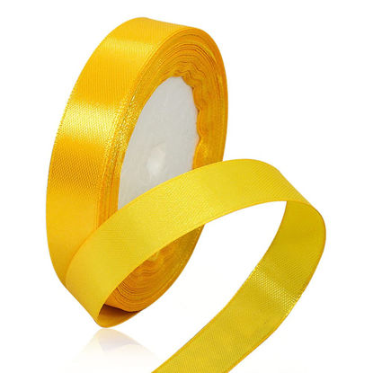 Picture of Solid Color Yellow Satin Ribbon, 5/8 Inches x 25 Yards Fabric Satin Ribbon for Gift Wrapping, Crafts, Hair Bows Making, Wreath, Wedding Party Decoration and Other Sewing Projects