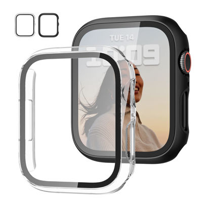 Picture of 2 Pack Case with Tempered Glass Screen Protector for Apple Watch Series 3/2/1 38mm,JZK Slim Guard Bumper Full Coverage Hard PC Protective Cover HD Ultra-Thin Cover for iWatch 38mm,Black+Clear