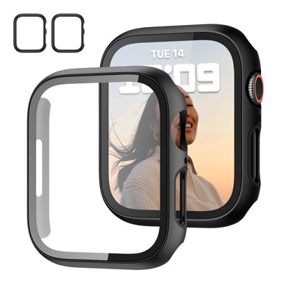 Picture of 2 Pack Case with Tempered Glass Screen Protector for Apple Watch Series 6/5/4/SE 44mm,JZK Slim Guard Bumper Full Coverage Hard PC Protective Cover HD Ultra-Thin Cover for iWatch 44mm,Black+Black