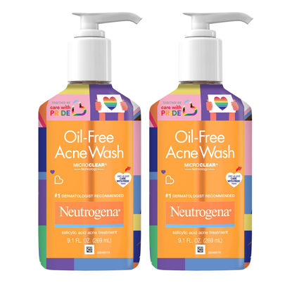 Picture of Neutrogena Oil-Free Acne Fighting Facial Cleanser, 2% Salicylic Acid Acne Treatment, Daily Oil Free Acne Face Wash, Special Care with Pride Packaging, Value Two Pack, 9.1 fl. oz