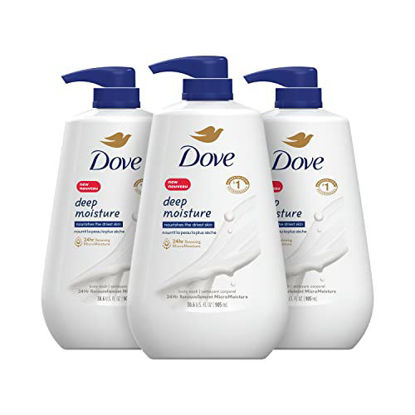 Picture of Dove Body Wash with Pump Deep Moisture 3 Count For Dry Skin Moisturizing Skin Cleanser with 24hr Renewing MicroMoisture Nourishes The Driest Skin 30.6 oz