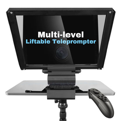 Picture of ILOKNZI i7 /12 inch Teleprompter with Remote Control, Adjustable Camera mounting Platform Aluminum Made for 12.9" Tablets Rotatable Tempered Optical Glass Includes Carry case.
