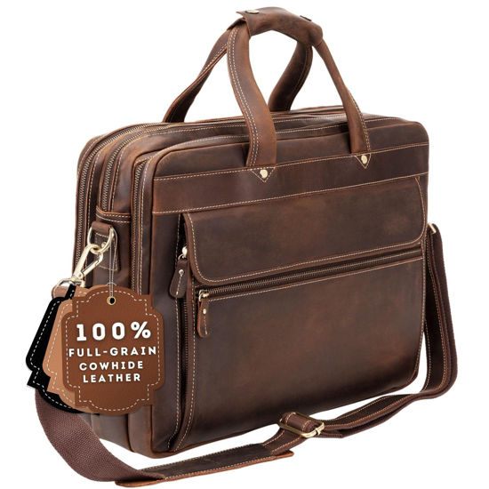 Men's Leather Laptop Messenger Bag Briefcase - Full Grain Leather