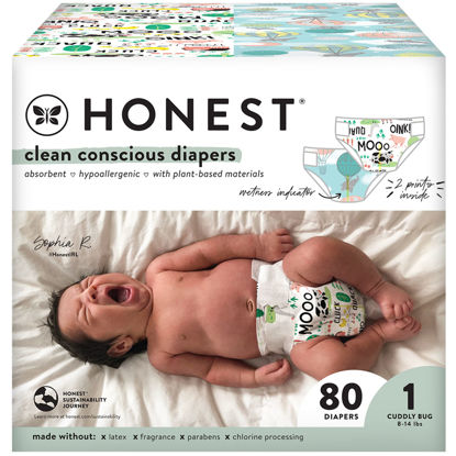 Picture of The Honest Company Clean Conscious Diapers | Plant-Based, Sustainable | Above It All + Barnyard Babies | Club Box, Size 1 (8-14 lbs), 80 Count
