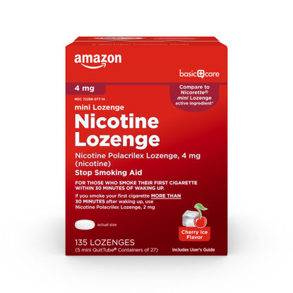 Picture of Amazon Basic Care Mini Nicotine Lozenge 4 mg, Cherry Ice Flavor, Stop Smoking Aid, 135 Count