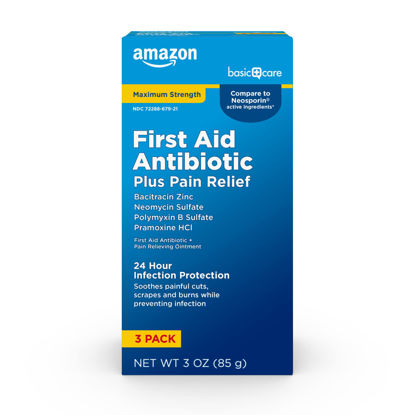 Picture of Amazon Basic Care Maximum Strength First Aid Triple Antibiotic Pain Relieving Ointment, 3 Ounces