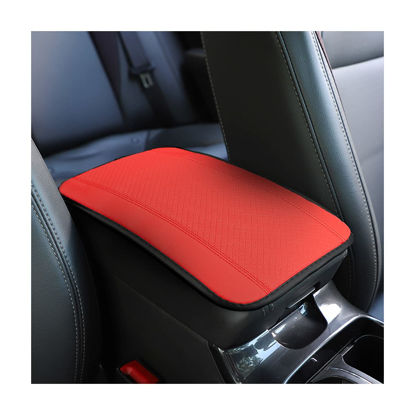 Picture of 8sanlione Car Armrest Storage Box Mat, Fiber Leather Car Center Console Cover, Car Armrest Seat Box Cover Accessories Interior Protection for Most Vehicle, SUV, Truck, Car (Red)