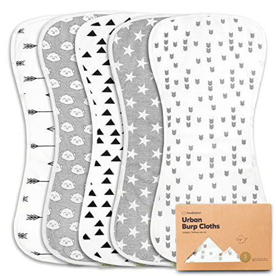 Picture of 5-Pack Organic Burp Cloths for Baby Boys and Girls - Ultra Absorbent Burping Cloth, Burp Clothes, Newborn Towel - Milk Spit Up Rags - Burpy Cloth Bib for Unisex, Boy, Girl - Burp Cloths (Grayscape)