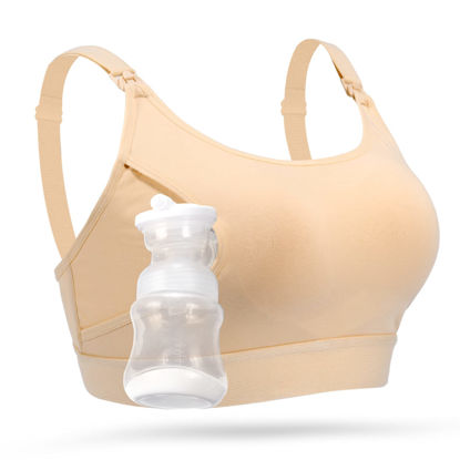 Picture of Hands Free Pumping Bra, Momcozy Adjustable Breast-Pumps Holding and Nursing Bra, Suitable for Breastfeeding-Pumps by Lansinoh, Philips Avent, Spectra, Evenflo and More(Skin,Small)