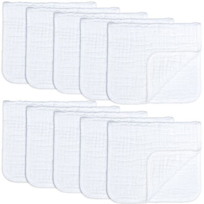 Picture of Comfy Cubs Muslin Burp Cloths Large 100% Cotton Hand Washcloths for Babies, Baby Essentials 6 Layers Extra Absorbent and Soft Boys & Girls Baby Rags for Newborn Registry (White, 10-Pack, 20" X10")