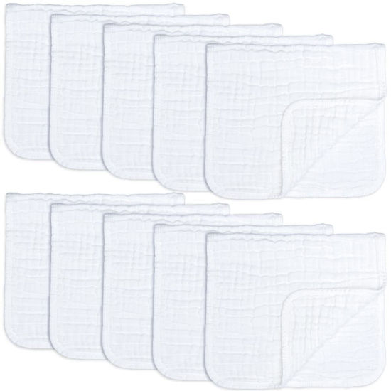 Picture of Comfy Cubs Muslin Burp Cloths Large 100% Cotton Hand Washcloths for Babies, Baby Essentials 6 Layers Extra Absorbent and Soft Boys & Girls Baby Rags for Newborn Registry (White, 10-Pack, 20" X10")