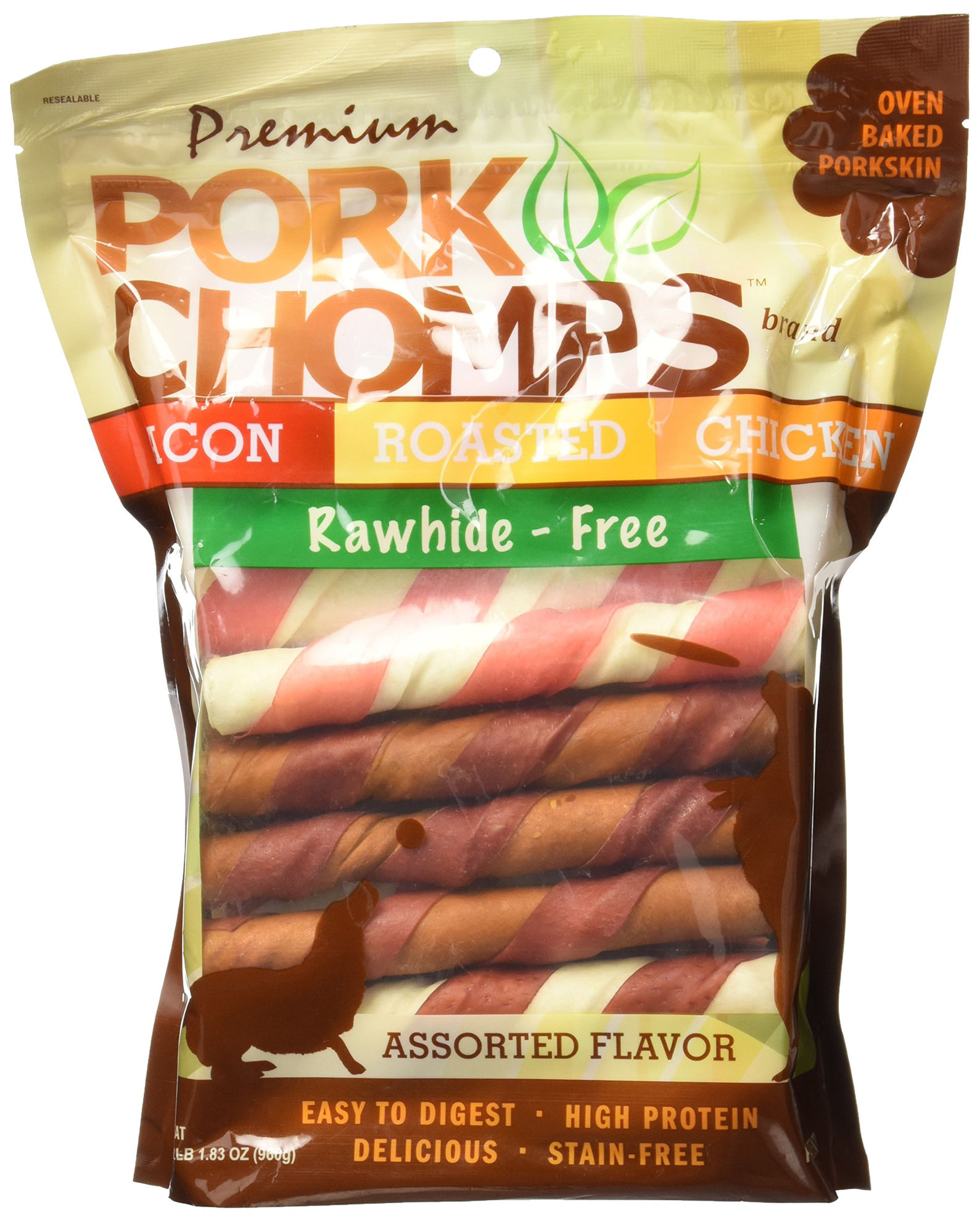 GetUSCart Pork Chomps Baked Pork Skin Dog Chews, 6inch Twists, Assorted Flavors, 24 Count