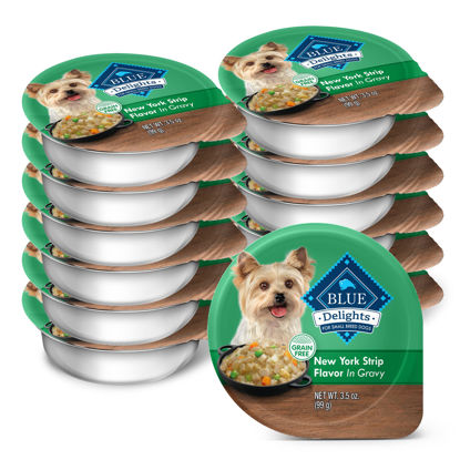Picture of Blue Buffalo Delights Natural Adult Small Breed Wet Dog Food Cup, New York Strip Flavor in Hearty Gravy 3.5-oz (Pack of 12)