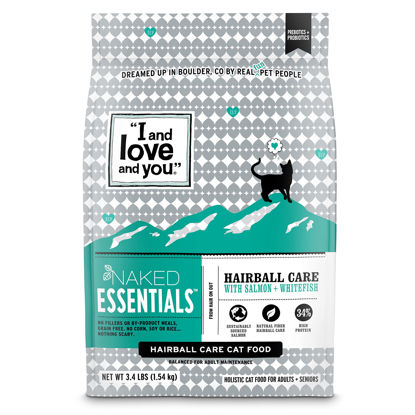 Picture of I AND LOVE AND YOU" Naked Essentials Dry Cat Food, Hairball Care Salmon and Whitefish Recipe, Grain Free, Real Meat, No Fillers, 3.4 lb Bag