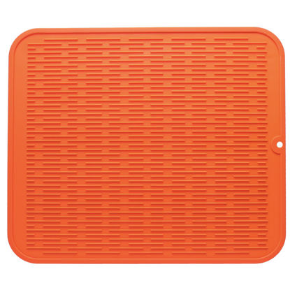 Picture of MicoYang Silicone Dish Drying Mat for Multiple Usage,Easy clean,Eco-friendly,Heat-resistant Silicone Mat for Kitchen Counter or Sink,Refrigerator or Drawer Liner Orange XL 18 inches x 16 inches