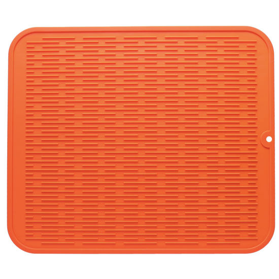 Picture of MicoYang Silicone Dish Drying Mat for Multiple Usage,Easy clean,Eco-friendly,Heat-resistant Silicone Mat for Kitchen Counter or Sink,Refrigerator or Drawer Liner Orange XL 18 inches x 16 inches