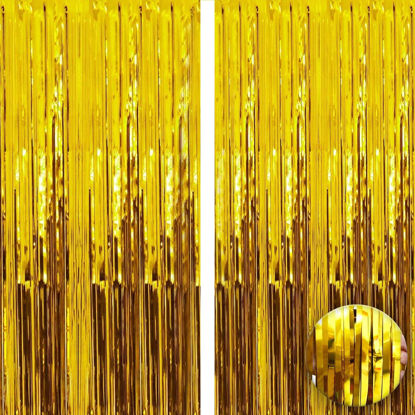 Picture of KatchOn, XtraLarge Gold Fringe Curtain Backdrop - 6.4x8 Feet 2 Pieces | Gold Fringe Backdrop, Gold Streamers Party Decorations | Gold Foil Fringe Curtain | Gold Foil Curtain, Gold Birthday Decorations