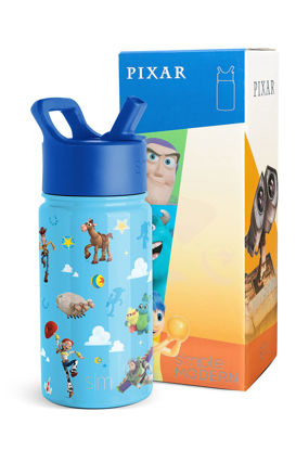 Picture of Simple Modern Disney Pixar Toy Story Kids Water Bottle with Straw Lid | Reusable Insulated Stainless Steel Cup for Boys, School | Summit Collection | 14oz, Toy Story Andys Toys