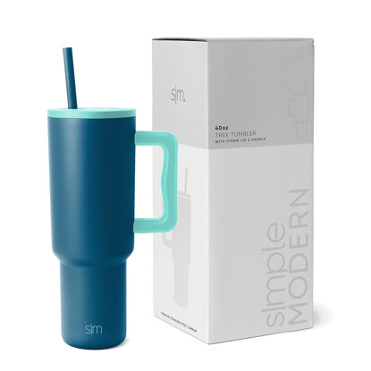 Picture of Simple Modern 40 oz Tumbler with Handle and Straw Lid | Insulated Reusable Stainless Steel Water Bottle Travel Mug Cupholder Use | Gifts for Women Men Him Her | Trek Collection | 40oz | Blue Lagoon