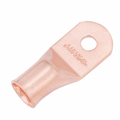 Picture of SELTERM 5pcs 4/0 AWG 5/16" Stud Copper Wire Lugs, Battery Lugs, Ring Terminals, Battery Cable Ends, 0000 Gauge Ring Terminal Connectors, UL Heavy Duty Bare Copper Eyelets Battery Terminal Connectors