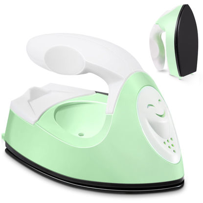 Picture of Mini Craft Iron Mini Heat Press Mini Iron Portable Handy Heat Press Small Iron with Charging Base Accessories for Beads Patch Clothes DIY Shoes T-shirts Heat Transfer Vinyl Projects (Light Green)