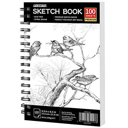Picture of FIXSMITH 5.5"X8.5" Sketch Book | 100 Sheets (68 lb/100gsm) | Durable Acid Free Drawing Paper | Spiral Bound Artist Sketch Pad | Ideal for Kids, Beginners, Artists & Professionals | Bright White