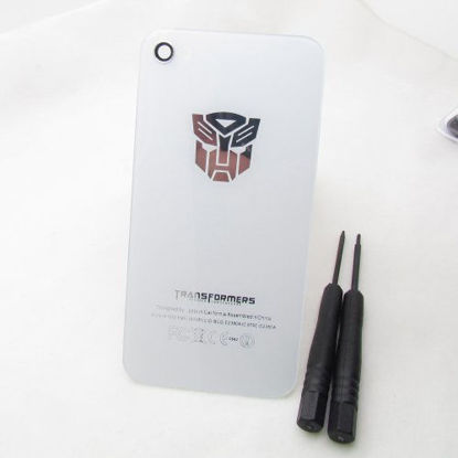 Picture of TONYYAN Transformers Autobots & Decepticons Replacement Glass Back Battery Cover Housing With Frame for iPhone 4 4s ATT Verizon (fit all iphone 4s, Autobots white)