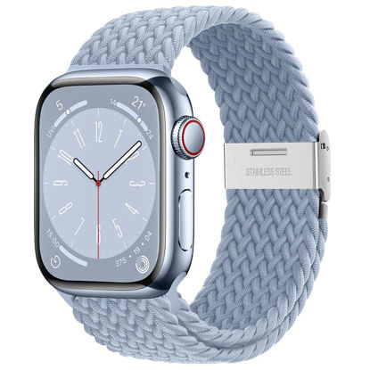 Picture of Qimela Compatible with Apple Watch Band 49mm 45mm 44mm 42mm,Stretchy Sport Solo Loop Strap with Adjustable Buckle,Elastic Nylon Braided Wristband for iWatch Series 8 7 6 SE 5 4 3 2 1 Ultra,Women Men