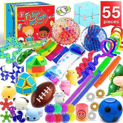 Picture of PP PHIMOTA Sensory Toys Set 55 Pack, Stress Relief Fidget Hand Toys for Adults and Kids, Sensory Fidget and Squeeze Widget for Relaxing Therapy - Perfect for ADHD Add Anxiety Autism
