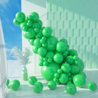 Picture of MOMOHOO Green Balloons Different Sizes - 100Pcs 5/10/12/18 Inch Forest Green Balloons Christmas Balloons Green, Birthday Party Balloon, Jungle Safari Balloons for Dinosaur/Wild One Birthday Decoration