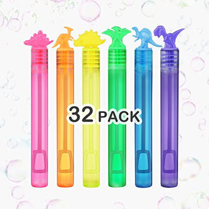 Picture of 32 Pack Bubbles for Kids Party Favors Mini Bubble Wand Dinasour Toys Bulk Party Goodie Bag Stuffers Supplies Carnival Prizes Christmas Themed Birthday Wedding Bath Time Gifts for Boys Girls