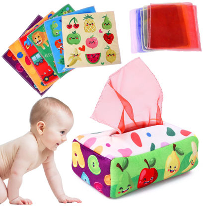 Picture of YOGINGO Baby Toys 6 to 12 Months - Tissue Box Toy Montessori for Babies 6-12 Months, Soft Stuffed High Contrast Crinkle Infant Sensory Toys, Boys&Girls Kids Early Learning Gifts