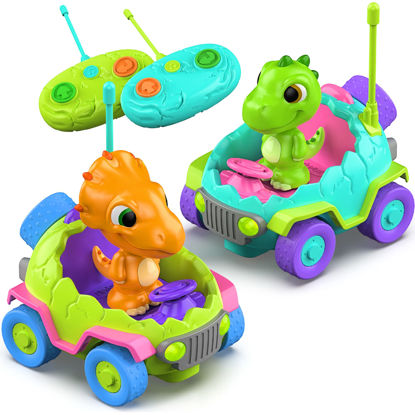 Picture of MindSprout Dino Chasers | Remote Control Car for Kids Age 2 3 4 5 Years Old, (2 Pack) Toddler Toys Age 2-4, Birthday Gift for Boys & Girls, Family Fun, Kids Dinosaur Toys | LED Lights & Music